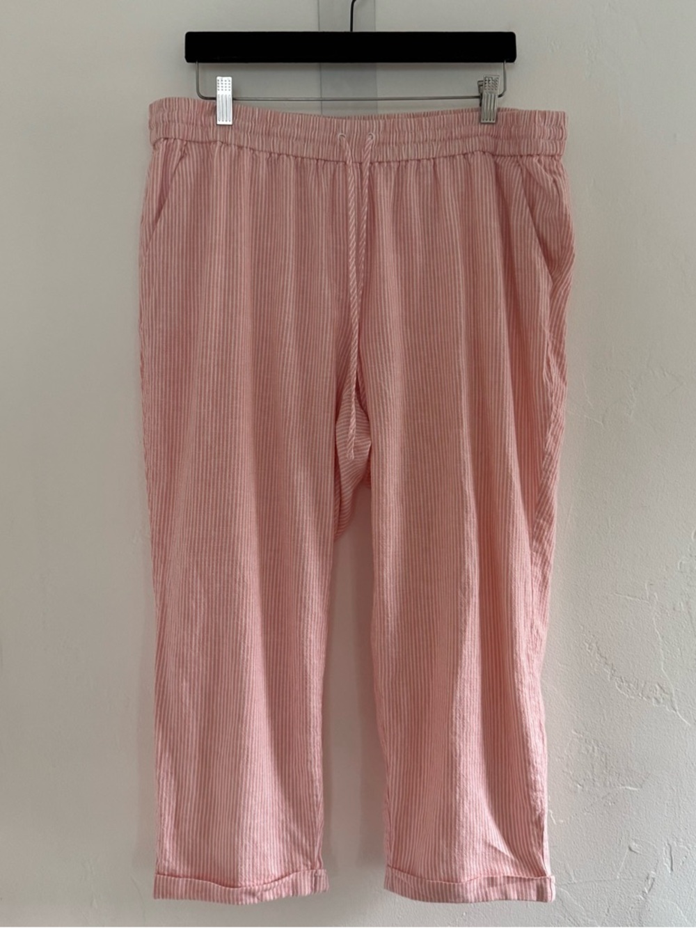 J. Crew Factory Striped Linen-Cotton Blend Drawstring Pant Cropped Spring Beachy - Picture 2 of 11